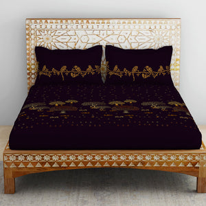 Sanjhi Ornate Dark Violet 100% Cotton King Size Bedsheet - Rangana by Spaces