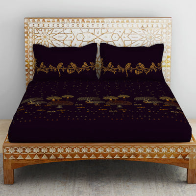 Sanjhi Ornate Dark Violet 100% Cotton King Size Bedsheet - Rangana by Spaces