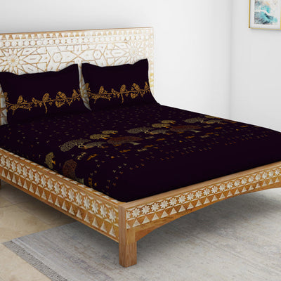 Sanjhi Ornate Dark Violet 100% Cotton King Size Bedsheet - Rangana by Spaces