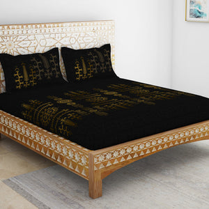 Gond Ornate Dark Brown 100% Cotton King Size Bedsheet - Rangana by Spaces