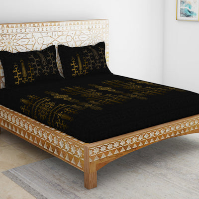 Gond Ornate Dark Brown 100% Cotton King Size Bedsheet - Rangana by Spaces