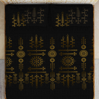 Gond Ornate Dark Brown 100% Cotton King Size Bedsheet - Rangana by Spaces