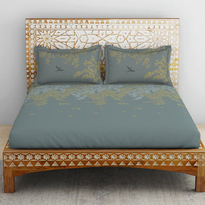 Gara Floral Grey 100% Cotton King Size Bedsheet - Rangana by Spaces