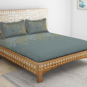 Gara Floral Grey 100% Cotton King Size Bedsheet - Rangana by Spaces