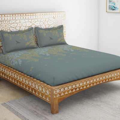 Gara Floral Grey 100% Cotton King Size Bedsheet - Rangana by Spaces