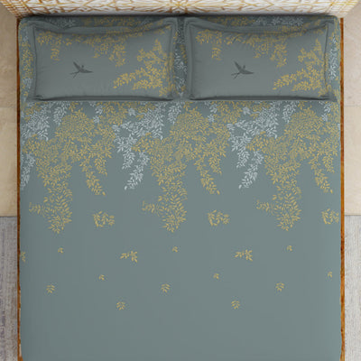 Gara Floral Grey 100% Cotton King Size Bedsheet - Rangana by Spaces