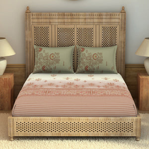 Godna Ornate Beige 100% Cotton King Size Bedsheet - Rangana by Spaces