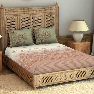 Godna Ornate Beige 100% Cotton King Size Bedsheet - Rangana by Spaces