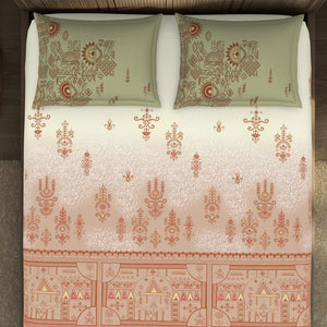 Godna Ornate Beige 100% Cotton King Size Bedsheet - Rangana by Spaces