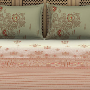 Godna Ornate Beige 100% Cotton King Size Bedsheet - Rangana by Spaces