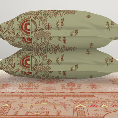 Godna Ornate Beige 100% Cotton King Size Bedsheet - Rangana by Spaces