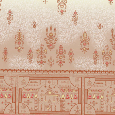 Godna Ornate Beige 100% Cotton King Size Bedsheet - Rangana by Spaces
