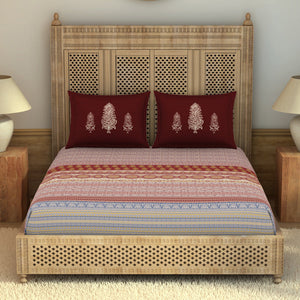 Ajrak Ornate Red 100% Cotton King Size Bedsheet - Rangana by Spaces
