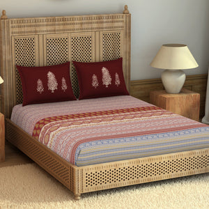 Ajrak Ornate Red 100% Cotton King Size Bedsheet - Rangana by Spaces