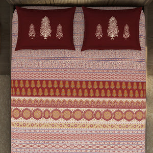 Ajrak Ornate Red 100% Cotton King Size Bedsheet - Rangana by Spaces