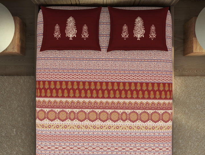 Ajrak Ornate Red 100% Cotton King Size Bedsheet - Rangana by Spaces