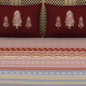 Ajrak Ornate Red 100% Cotton King Size Bedsheet - Rangana by Spaces
