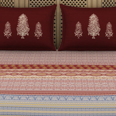 Ajrak Ornate Red 100% Cotton King Size Bedsheet - Rangana by Spaces