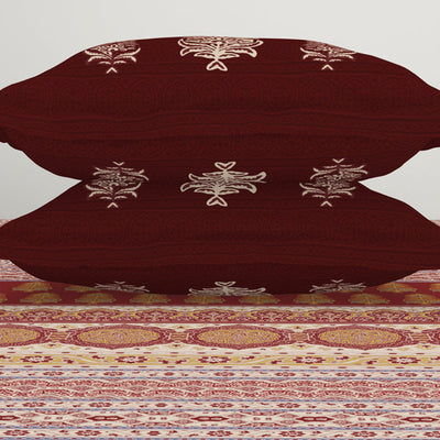 Ajrak Ornate Red 100% Cotton King Size Bedsheet - Rangana by Spaces