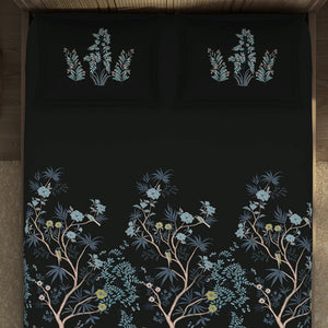 Gara Floral Dark Grey 100% Cotton King Size Bedsheet - Rangana by Spaces