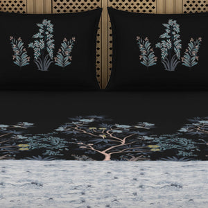 Gara Floral Dark Grey 100% Cotton King Size Bedsheet - Rangana by Spaces