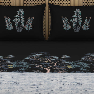 Gara Floral Dark Grey 100% Cotton King Size Bedsheet - Rangana by Spaces