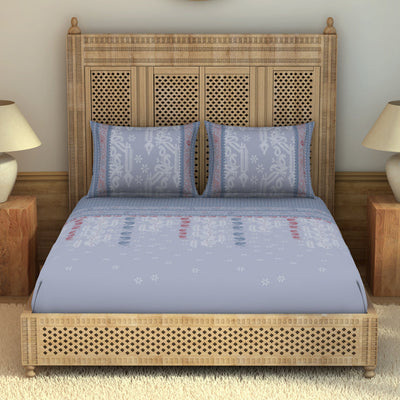 Jamdani Ornate Light Grey 100% Cotton King Size Bedsheet - Rangana by Spaces
