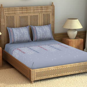 Jamdani Ornate Light Grey 100% Cotton King Size Bedsheet - Rangana by Spaces