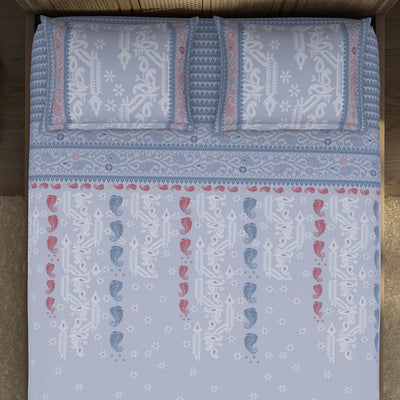 Jamdani Ornate Light Grey 100% Cotton King Size Bedsheet - Rangana by Spaces