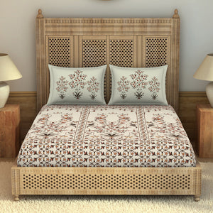 Carving Ornate Beige 100% Cotton King Size Bedsheet - Rangana by Spaces