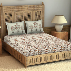 Carving Ornate Beige 100% Cotton King Size Bedsheet - Rangana by Spaces