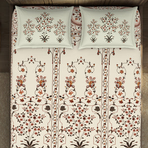 Carving Ornate Beige 100% Cotton King Size Bedsheet - Rangana by Spaces