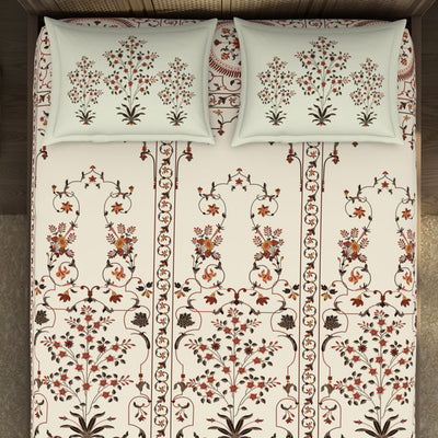 Carving Ornate Beige 100% Cotton King Size Bedsheet - Rangana by Spaces