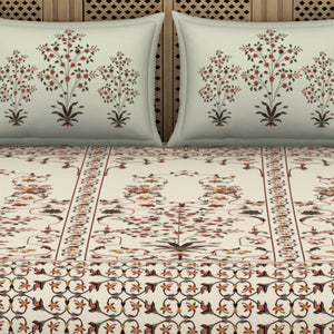 Carving Ornate Beige 100% Cotton King Size Bedsheet - Rangana by Spaces
