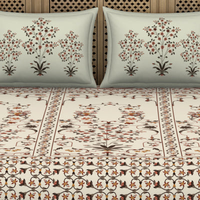 Carving Ornate Beige 100% Cotton King Size Bedsheet - Rangana by Spaces