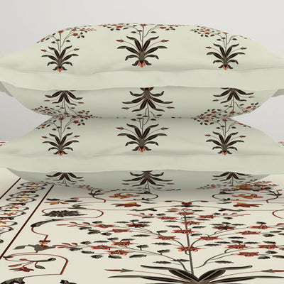 Carving Ornate Beige 100% Cotton King Size Bedsheet - Rangana by Spaces