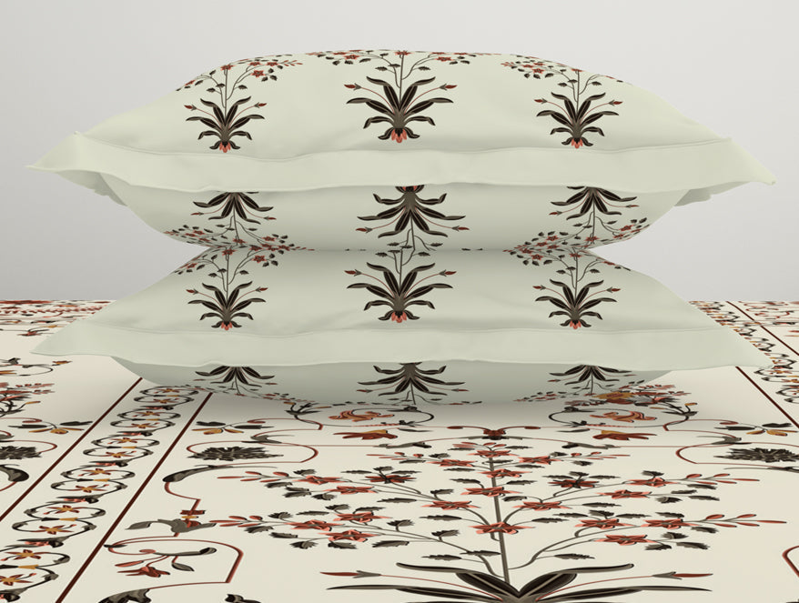 Carving Ornate Beige 100% Cotton King Size Bedsheet - Rangana by Spaces