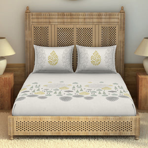 Godna Floral Cream 100% Cotton King Size Bedsheet - Rangana by Spaces
