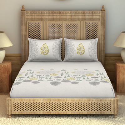Godna Floral Cream 100% Cotton King Size Bedsheet - Rangana by Spaces
