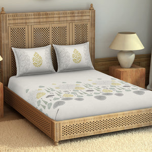 Godna Floral Cream 100% Cotton King Size Bedsheet - Rangana by Spaces