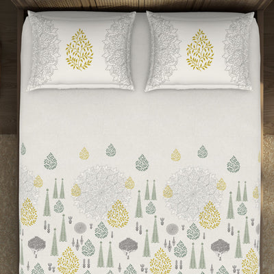 Godna Floral Cream 100% Cotton King Size Bedsheet - Rangana by Spaces