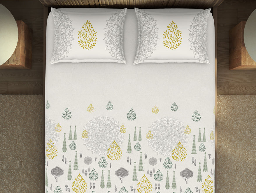 Godna Floral Cream 100% Cotton King Size Bedsheet - Rangana by Spaces