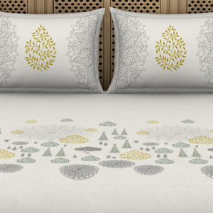 Godna Floral Cream 100% Cotton King Size Bedsheet - Rangana by Spaces