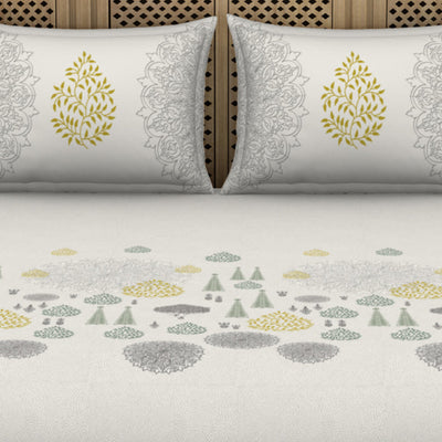 Godna Floral Cream 100% Cotton King Size Bedsheet - Rangana by Spaces