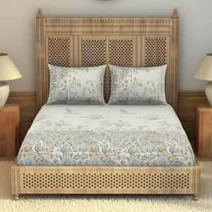 Gara Floral Light Blue 100% Cotton King Size Bedsheet - Rangana by Spaces