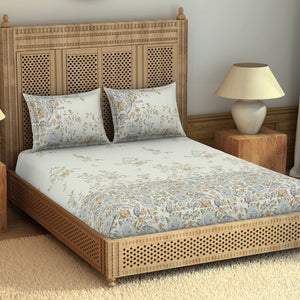 Gara Floral Light Blue 100% Cotton King Size Bedsheet - Rangana by Spaces