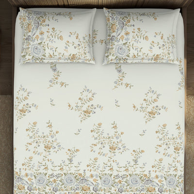 Gara Floral Light Blue 100% Cotton King Size Bedsheet - Rangana by Spaces