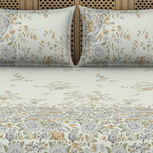 Gara Floral Light Blue 100% Cotton King Size Bedsheet - Rangana by Spaces