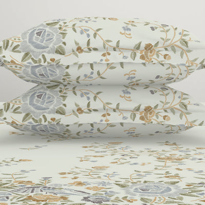 Gara Floral Light Blue 100% Cotton King Size Bedsheet - Rangana by Spaces