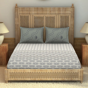 Carving Ornate Cream 100% Cotton King Size Bedsheet - Rangana by Spaces